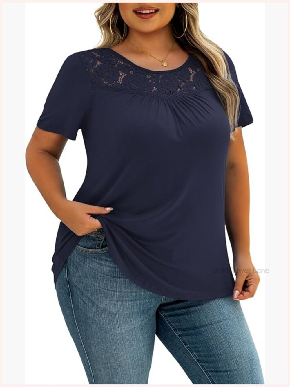 Plus Size Short Sleeve Lace Tunic Tops for Women Blouses M-4XL